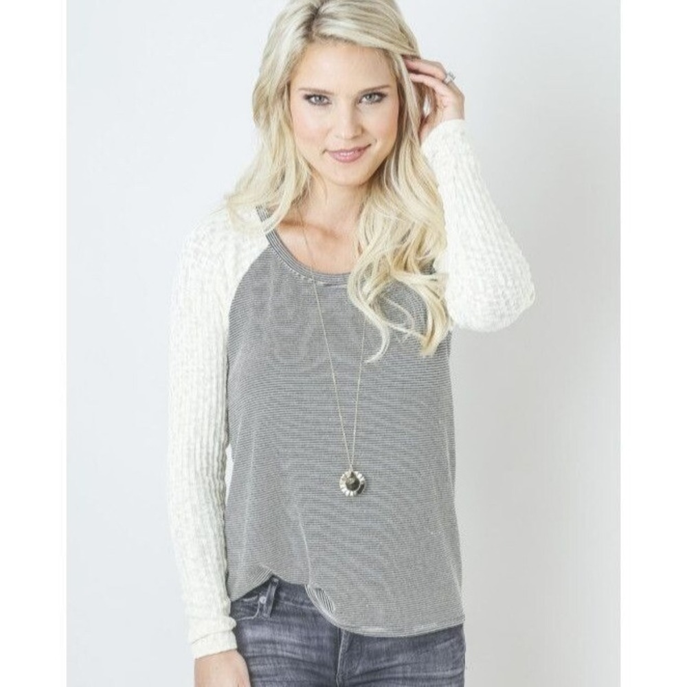 Michael Stars Mix Stripe Sweater Pullover OS Terry 9487 Grunge Shabby Chic